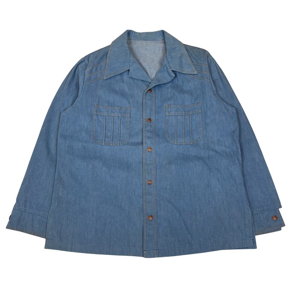 Vintage 70s Sears Snap Button Camp Collar Denim Snap Men's XL Western